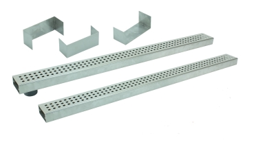 Entwässerungsrinnen Edelstahl superflach Rost Quadratlochung SET Typ 2, System 35/80